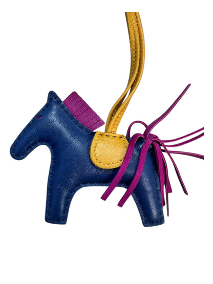 HERMES Leather Rodeo PM Bag Charm Navy/Yellow/Purple HE445