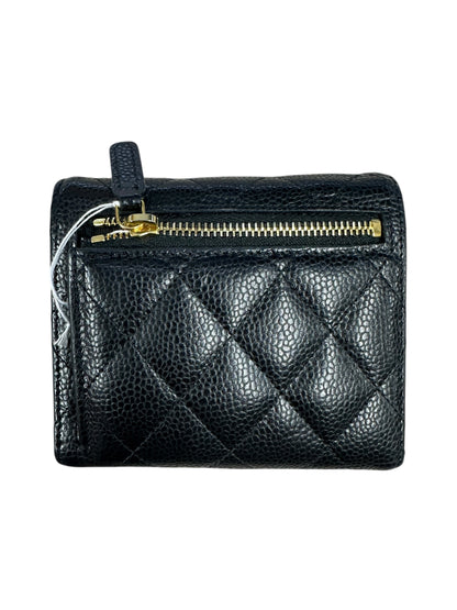 CHANEL Caviar Quilted Compact Wallet Black Gold Hardware CH2125
