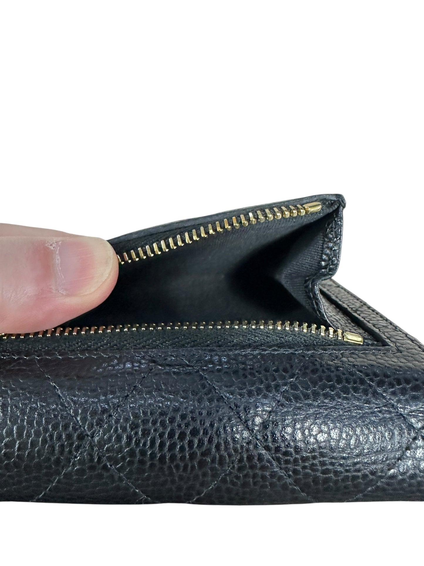 CHANEL Caviar Quilted Compact Wallet Black Gold Hardware CH2125