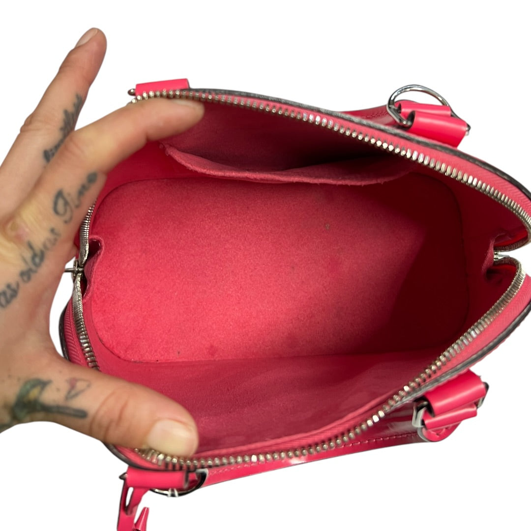 LOUIS VUITTON Epi Leather Alma BB Handbag Hot Pink Silver Hardware LO2259