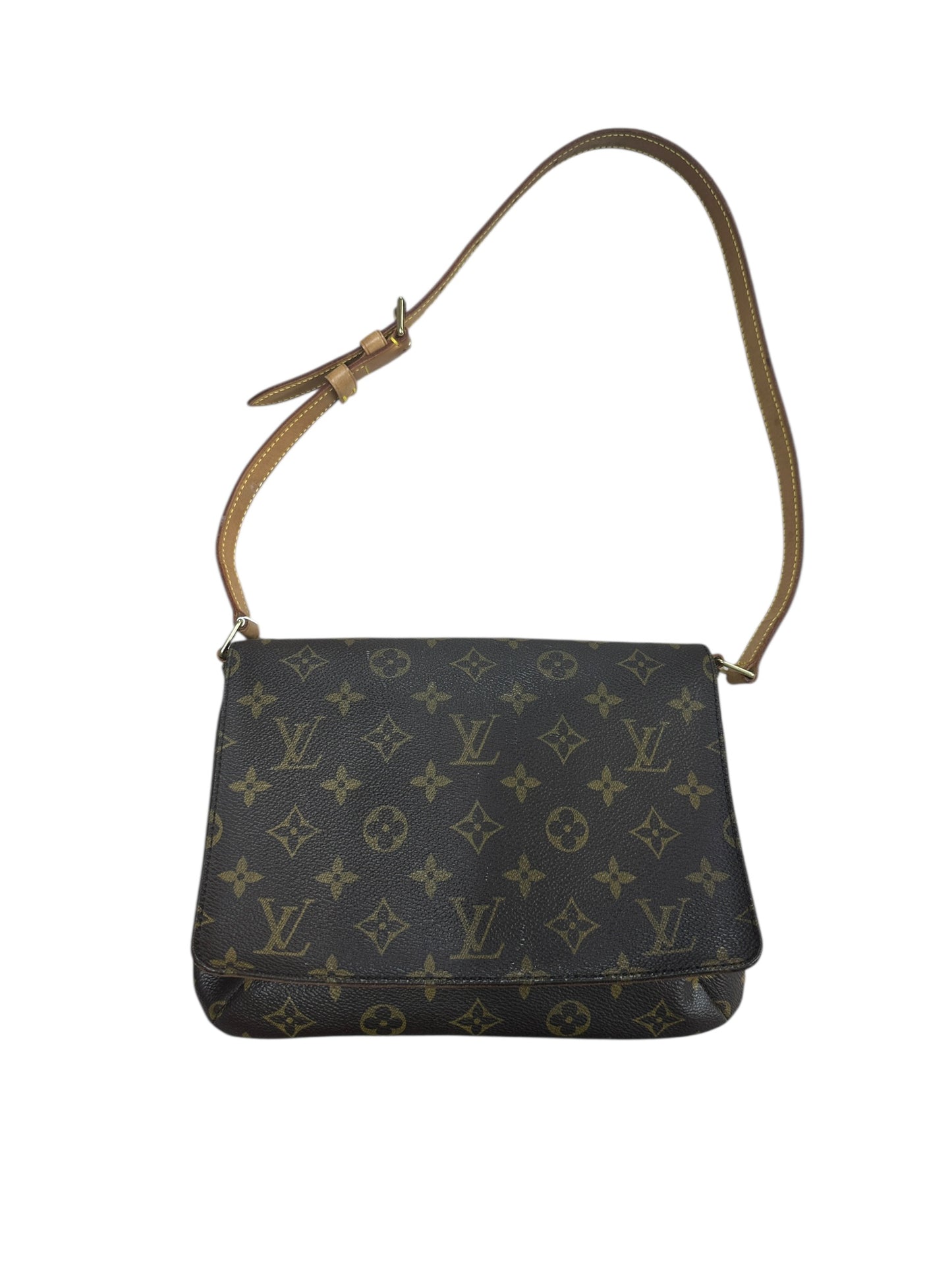 LOUIS VUITTON Monogram Musette Tango Shoulder Bag Brown Gold Hardware LO2262