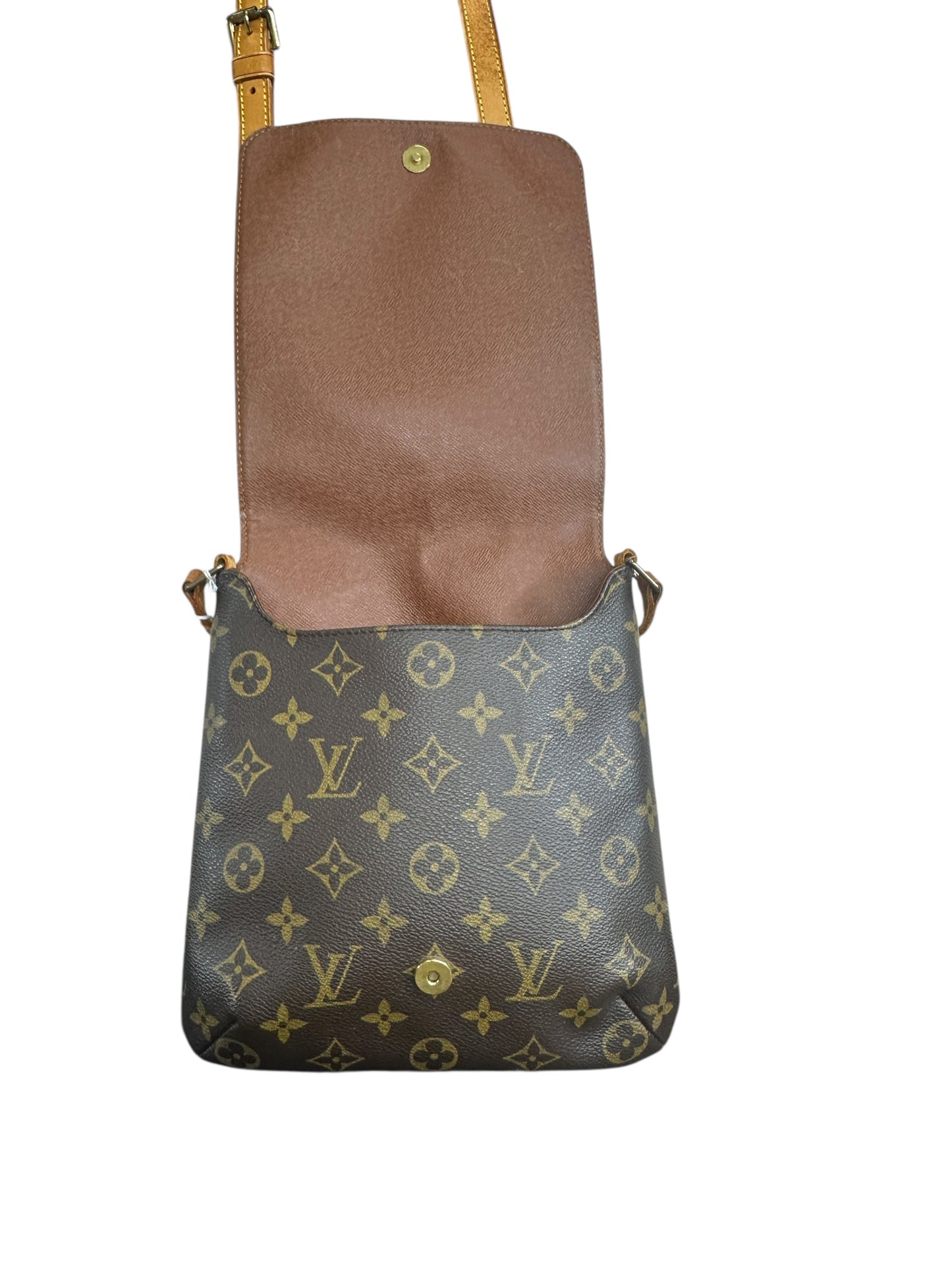 LOUIS VUITTON Monogram Musette Tango Shoulder Bag Brown Gold Hardware LO2257