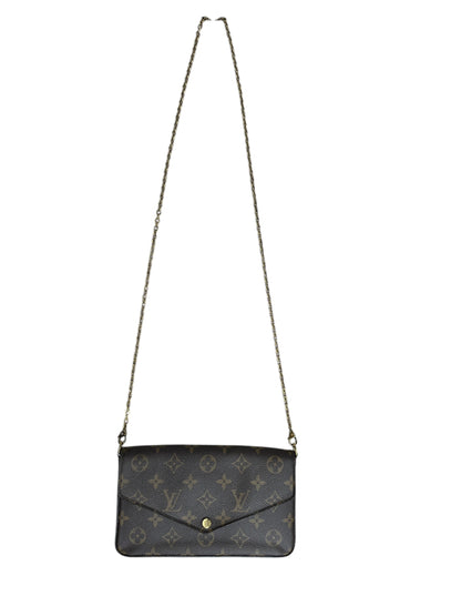 LOUIS VUITTON Monogram Felicie Pochette Crossbody Bag Brown Gold Hardware LO2284