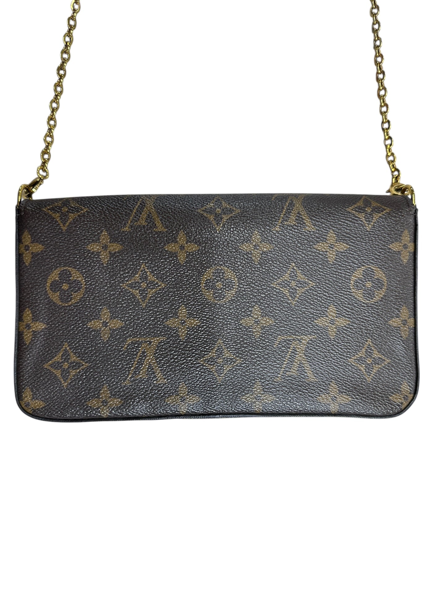 LOUIS VUITTON Monogram Felicie Pochette Crossbody Bag Brown/Fuchsia Gold Hardware LO2296