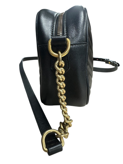 GUCCI Matelassé Leather GG Marmont Crossbody Bag Black Gold Hardware GU574