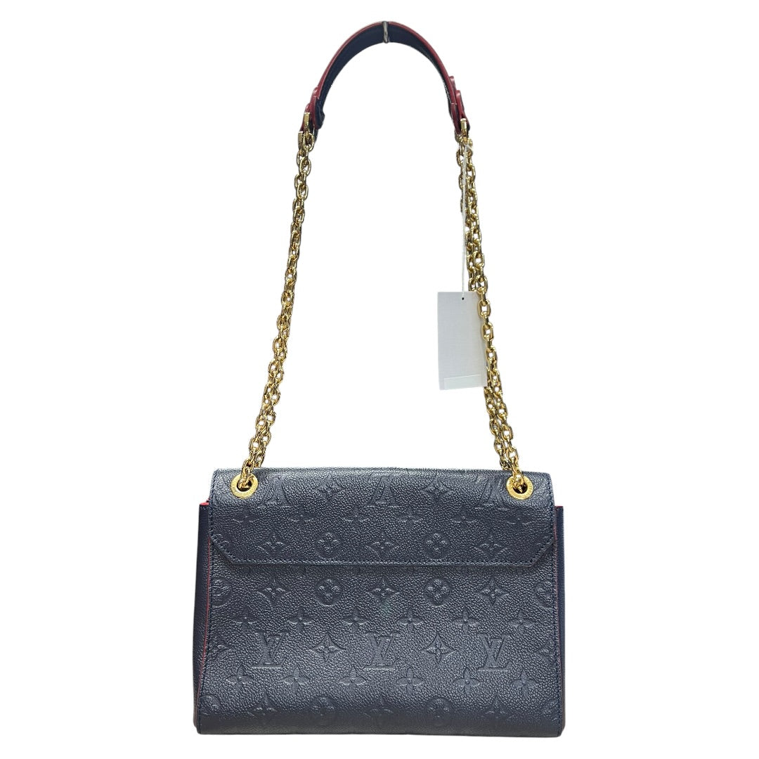 LOUIS VUITTON Monogram Empreinte Vavin PM Shoulder Bag Navy Gold Hardware LO2321