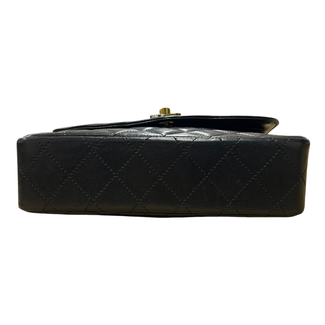 CHANEL Quilted Lambskin Paris Limited Double Flap Shoulder Bag Black Gold Hardware CH2127
