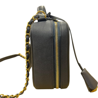CHANEL Caviar CC Filigree Vanity Case Shoulder Bag Black Gold Hardware CH2128