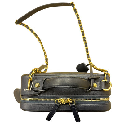 CHANEL Caviar CC Filigree Vanity Case Shoulder Bag Black Gold Hardware CH2128