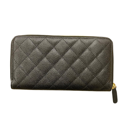 CHANEL Caviar Quilted Zip Around Long Wallet Black Gold Hardware CH2131