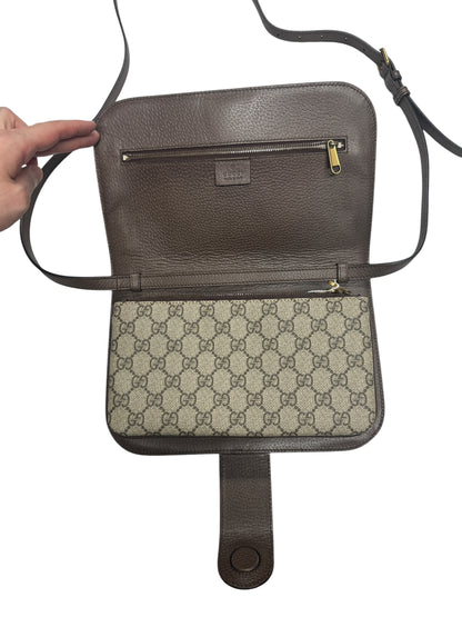 GUCCI GG Supreme Ophidia Small Shoulder Bag Brown Gold Hardware GU577