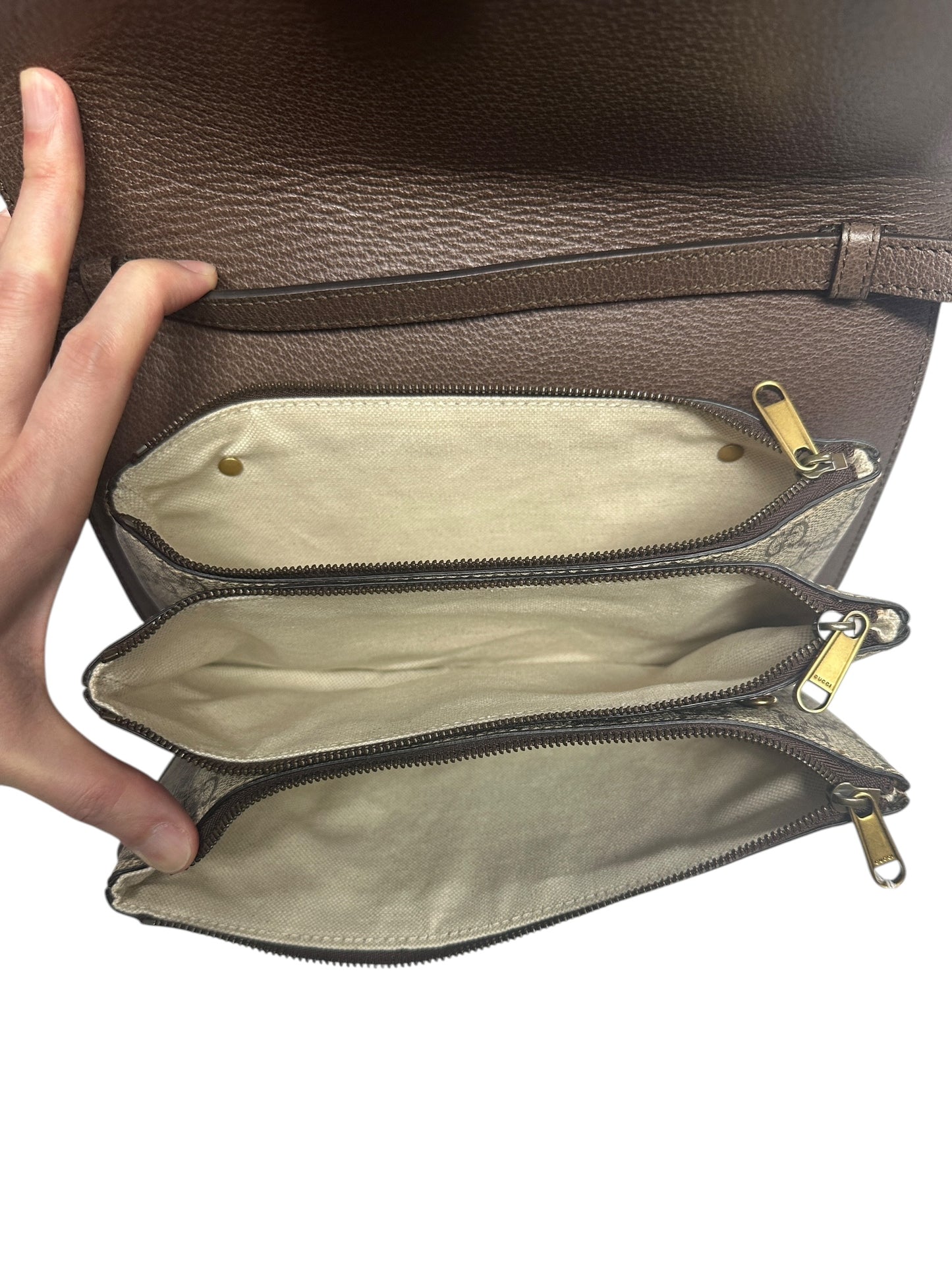 GUCCI GG Supreme Ophidia Small Shoulder Bag Brown Gold Hardware GU577