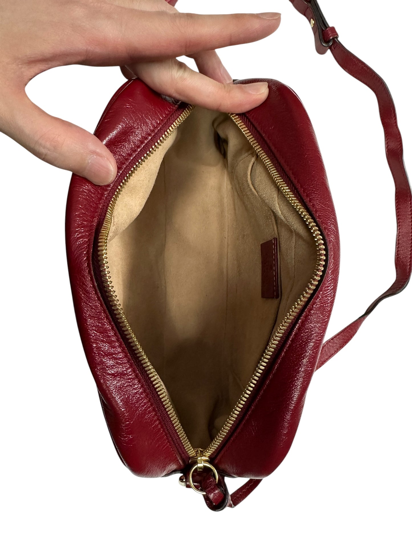 GUCCI GG Canvas Abbey Shoulder Bag Beige/Red Gold Hardware GU578