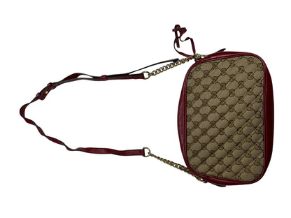 GUCCI GG Canvas Abbey Shoulder Bag Beige/Red Gold Hardware GU578