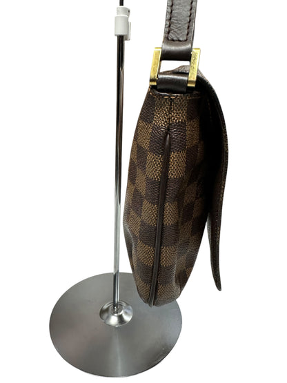 LOUIS VUITTON Damier Ebene Musette Tango Shoulder Bag Brown Gold Hardware LO2329