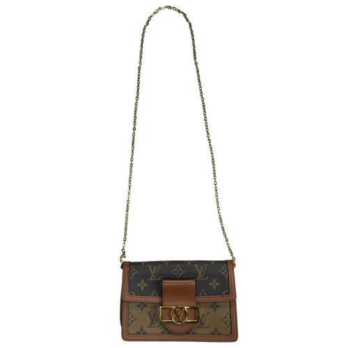 LOUIS VUITTON Monogram Reverse Dauphine Chain Wallet Brown Gold Hardware LO2344
