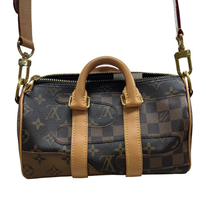 LOUIS VUITTON Monogram x Damier Giant Keepall XS Nigo Duffle Bag Brown Gold Hardware LO2327