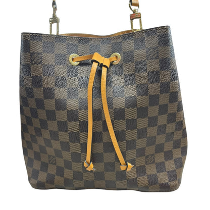 LOUIS VUITTON Damier Ebene NeoNoe BB Bucket Bag Brown Gold Hardware LO2356