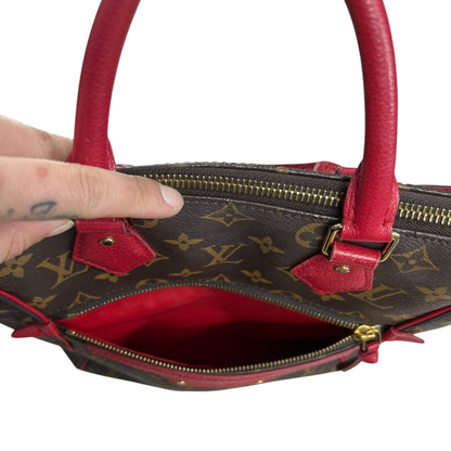 LOUIS VUITTON Monogram Sac Plat Tote Bag Brown/Red Gold Hardware LO2328
