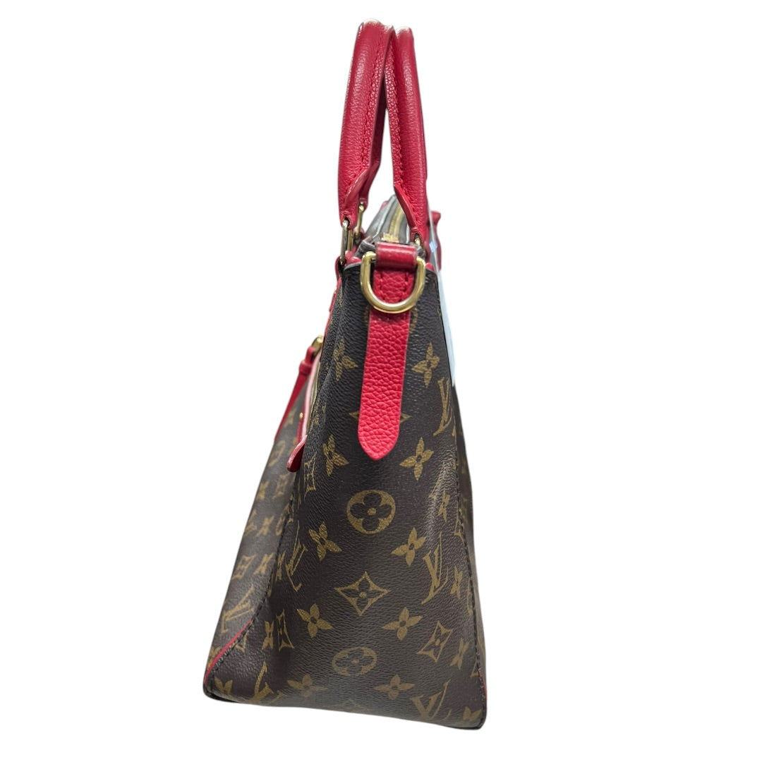 LOUIS VUITTON Monogram Sac Plat Tote Bag Brown/Red Gold Hardware LO2328