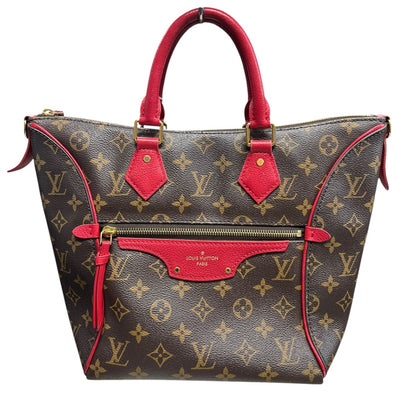 LOUIS VUITTON Monogram Sac Plat Tote Bag Brown/Red Gold Hardware LO2328