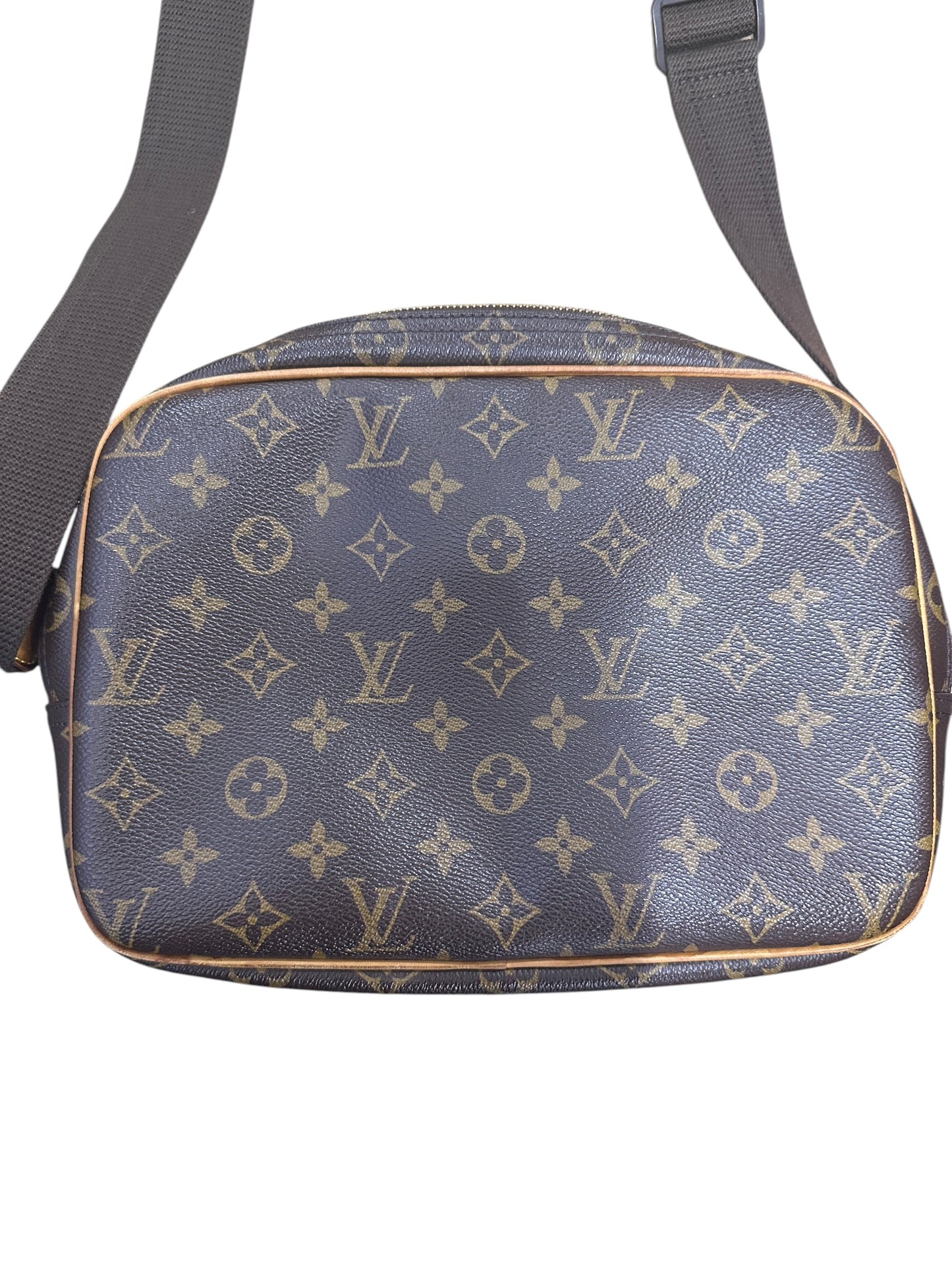 LOUIS VUITTON Monogram Reporter PM Crossbody Bag Brown Gold Hardware LO2360A