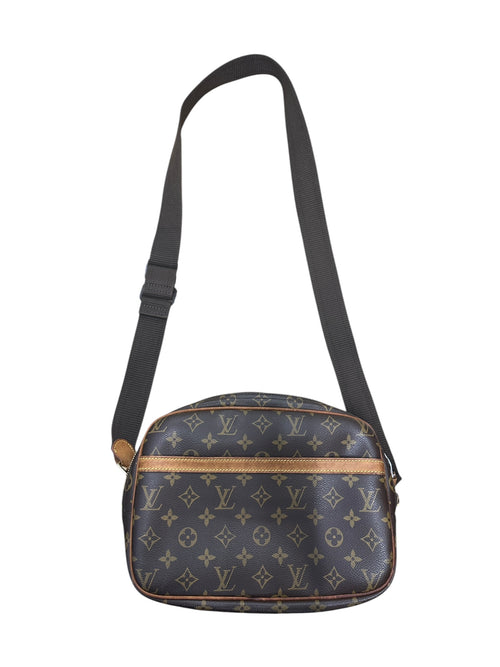 LOUIS VUITTON Monogram Reporter PM Crossbody Bag Brown Gold Hardware LO2360A