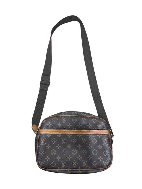 LOUIS VUITTON Monogram Reporter PM Crossbody Bag Brown Gold Hardware LO2360A