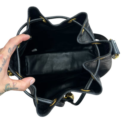 CHANEL Caviar Vintage Bucket Drawstring Shoulder Bag Black Gold Hardware CH2139