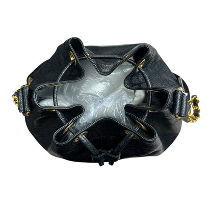 CHANEL Caviar Vintage Bucket Drawstring Shoulder Bag Black Gold Hardware CH2139