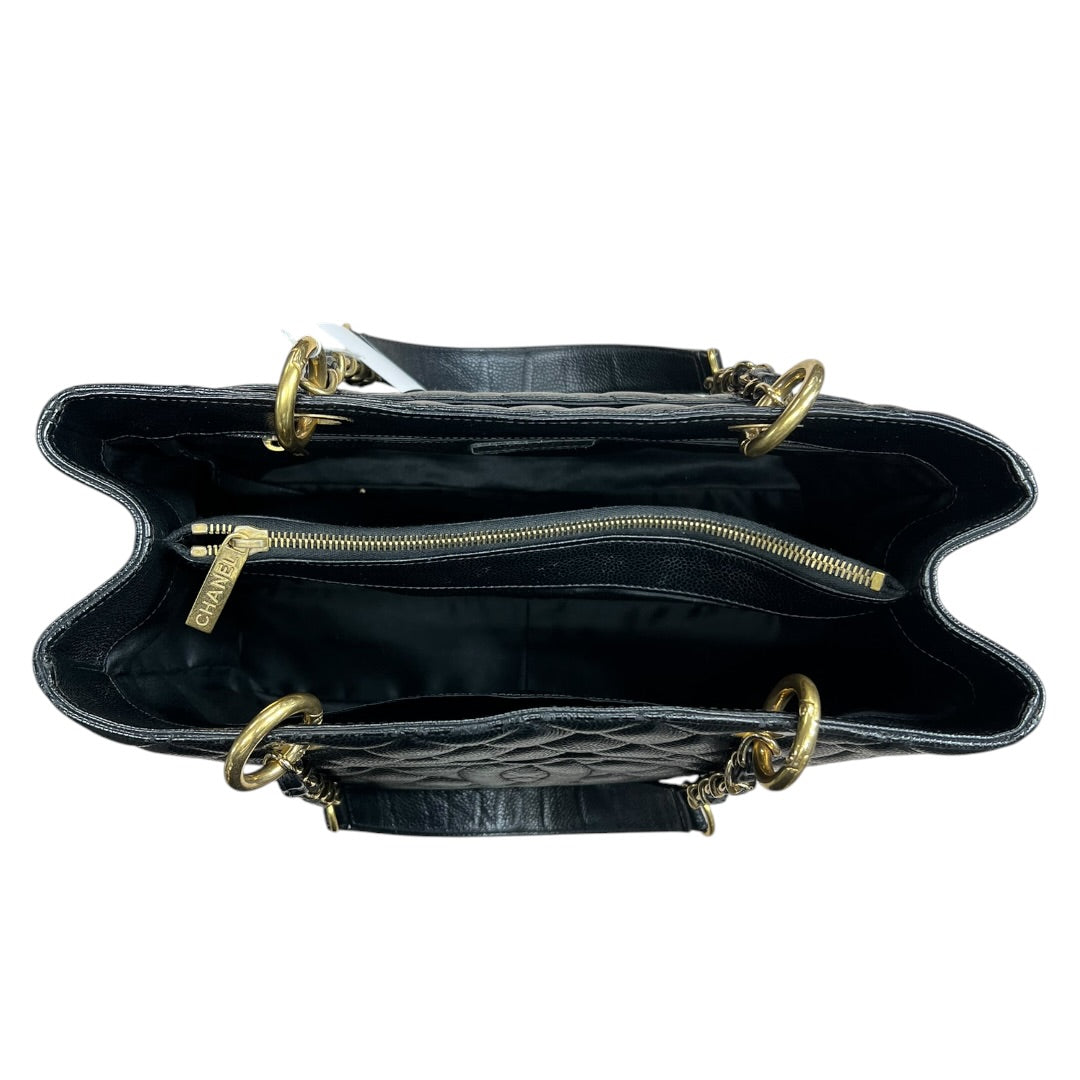 CHANEL Caviar Grand Shopping Tote GST Shoulder Bag Black Gold Hardware CH2137
