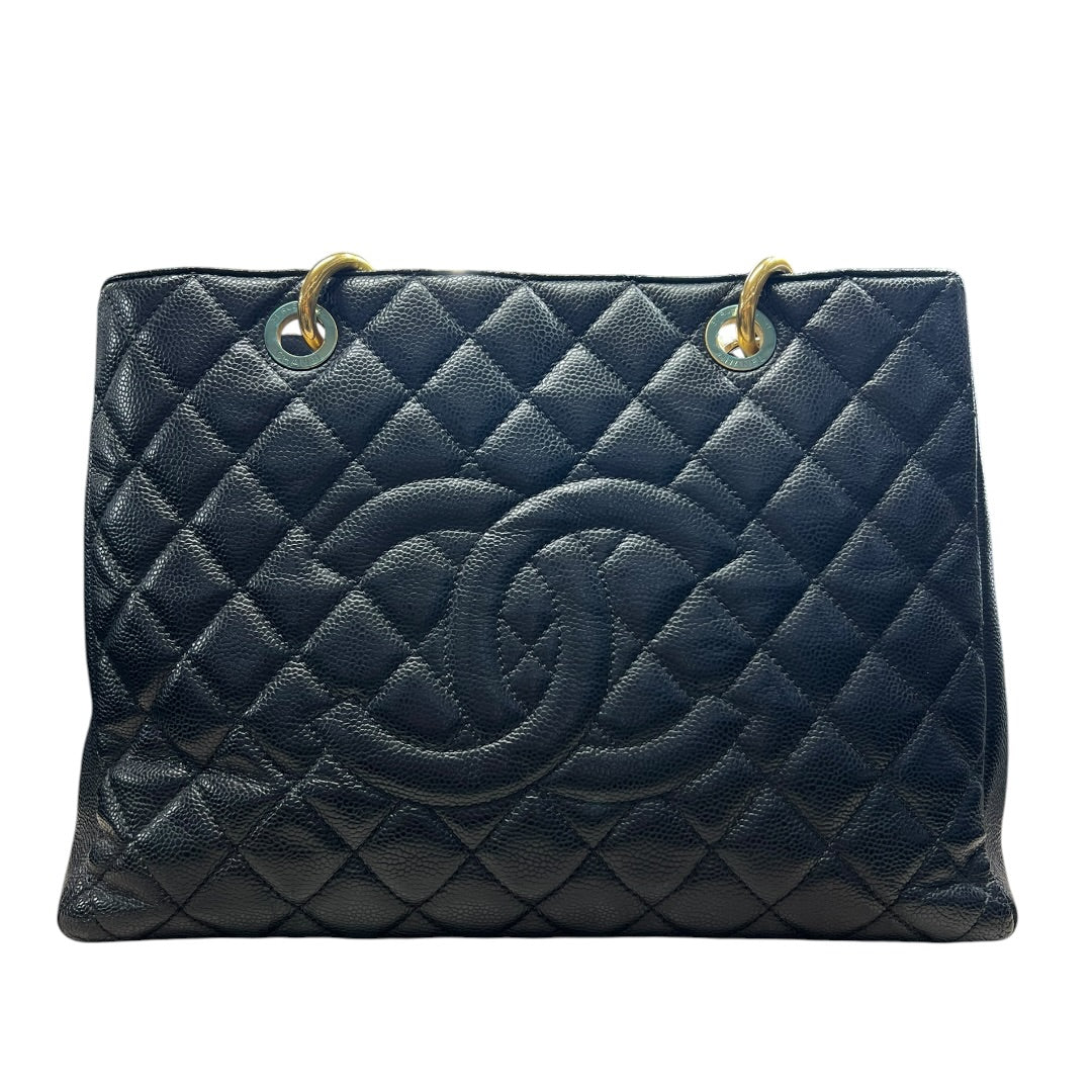 CHANEL Caviar Grand Shopping Tote GST Shoulder Bag Black Gold Hardware CH2137