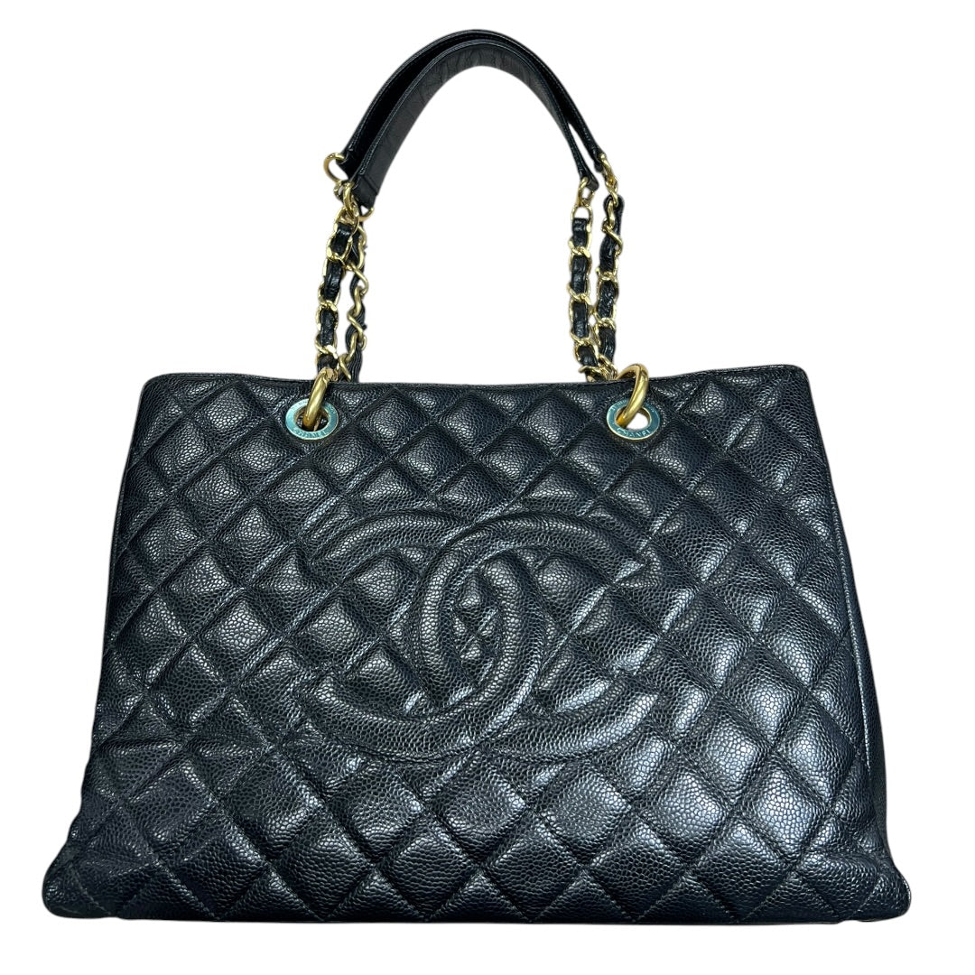 CHANEL Caviar Grand Shopping Tote GST Shoulder Bag Black Gold Hardware CH2137
