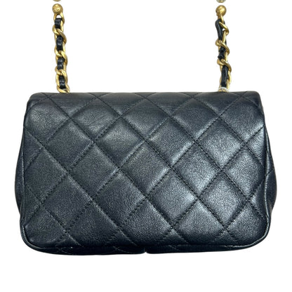 CHANEL Lambskin Mini Flap Bag with Pearl Chain Black Gold Hardware CH2135