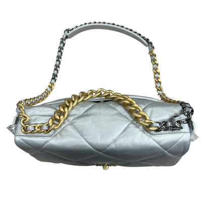 CHANEL 19 Lambskin Small Flap Bag Silver Metallic Mixed Hardware CH2136