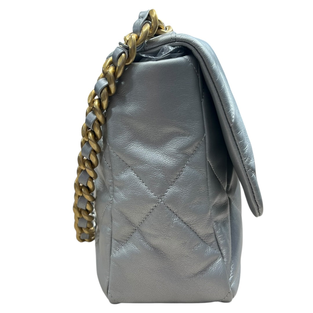 CHANEL 19 Lambskin Small Flap Bag Silver Metallic Mixed Hardware CH2136