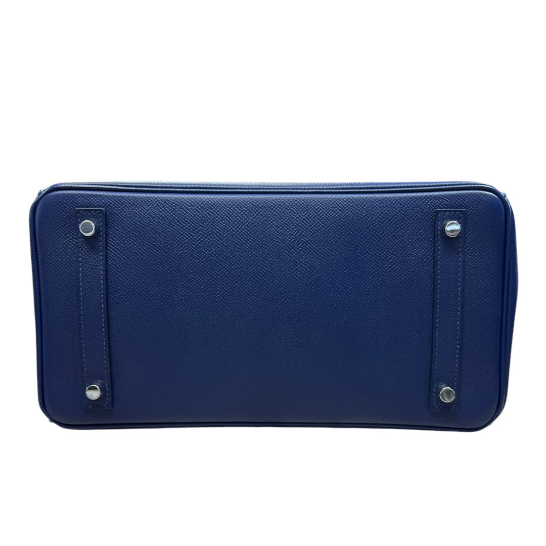 HERMES Epsom Birkin 30 Handbag Bleu Electrique Silver Hardware HE447