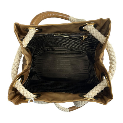 PRADA Tessuto Nylon Rope Handle Bucket Shoulder Bag Camel Gold Hardware PR179