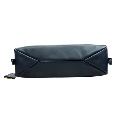 PRADA Smooth Leather Triangle Logo Hobo Shoulder Bag Black Gold Hardware PR182