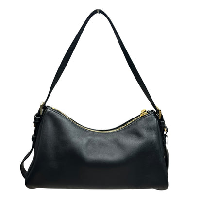 PRADA Smooth Leather Triangle Logo Hobo Shoulder Bag Black Gold Hardware PR182