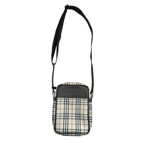 BURBERRY Nova Check Crossbody Bag Beige Silver Hardware BU1221