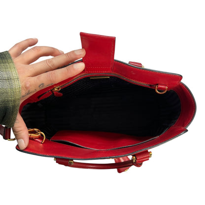 PRADA Saffiano Leather 2-Way Tote Handbag Red Gold Hardware PR186