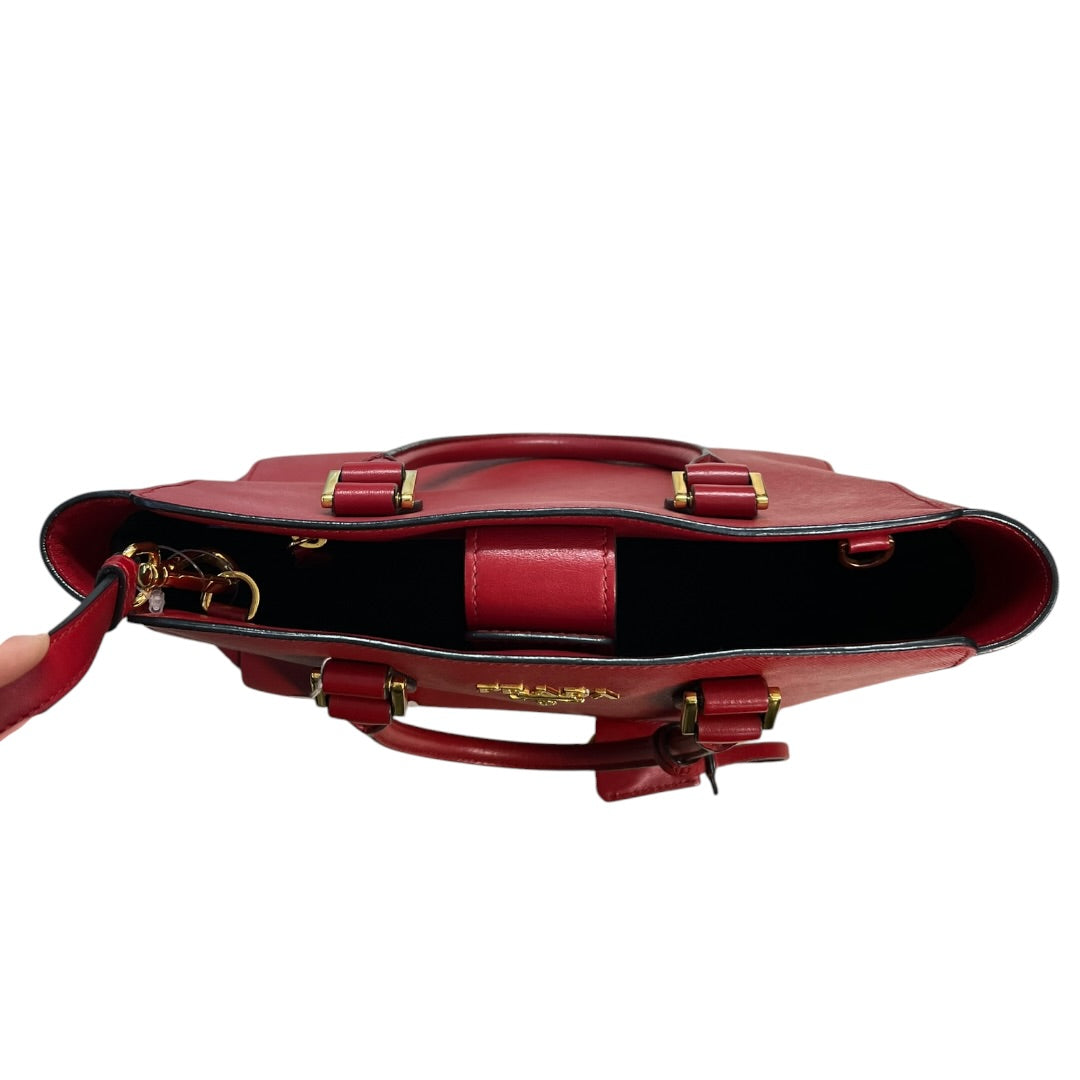 PRADA Saffiano Leather 2-Way Tote Handbag Red Gold Hardware PR186