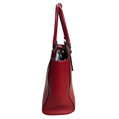 PRADA Saffiano Leather 2-Way Tote Handbag Red Gold Hardware PR186