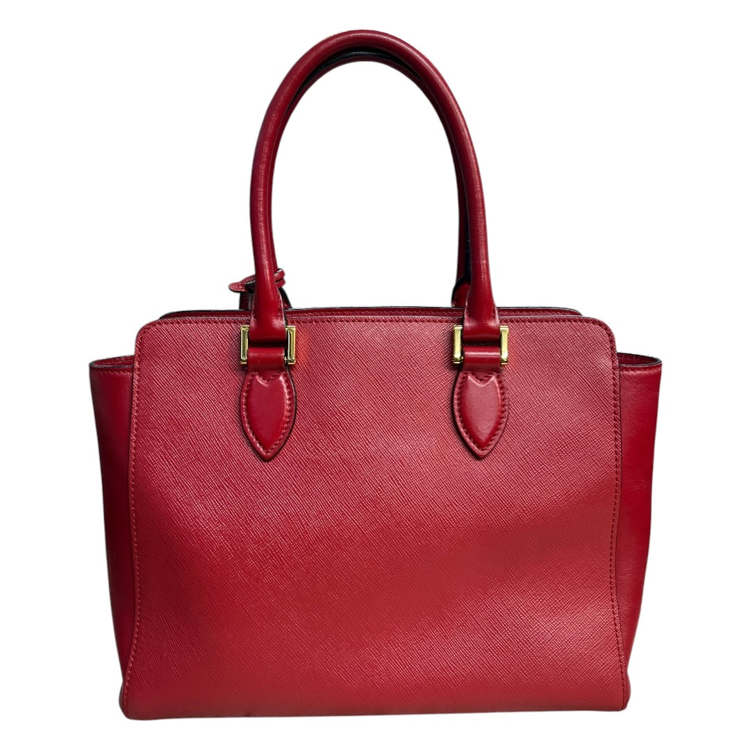 PRADA Saffiano Leather 2-Way Tote Handbag Red Gold Hardware PR186