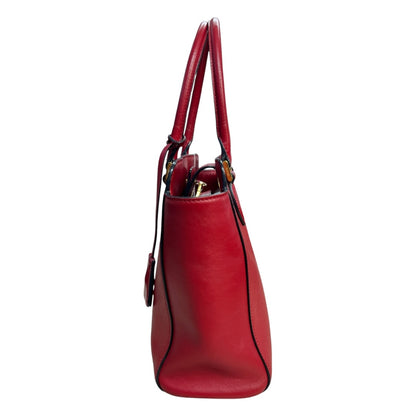 PRADA Saffiano Leather 2-Way Tote Handbag Red Gold Hardware PR186