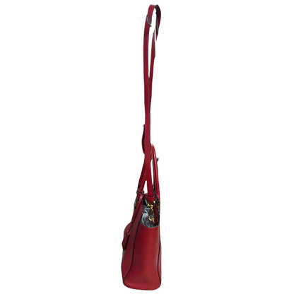 PRADA Saffiano Leather 2-Way Tote Handbag Red Gold Hardware PR186