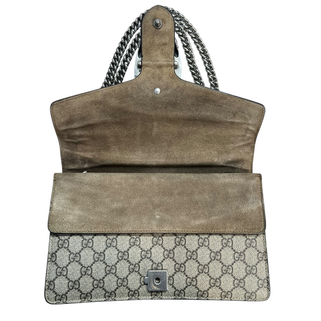 GUCCI GG Supreme Dionysus Small Shoulder Bag Beige Silver Hardware GU585