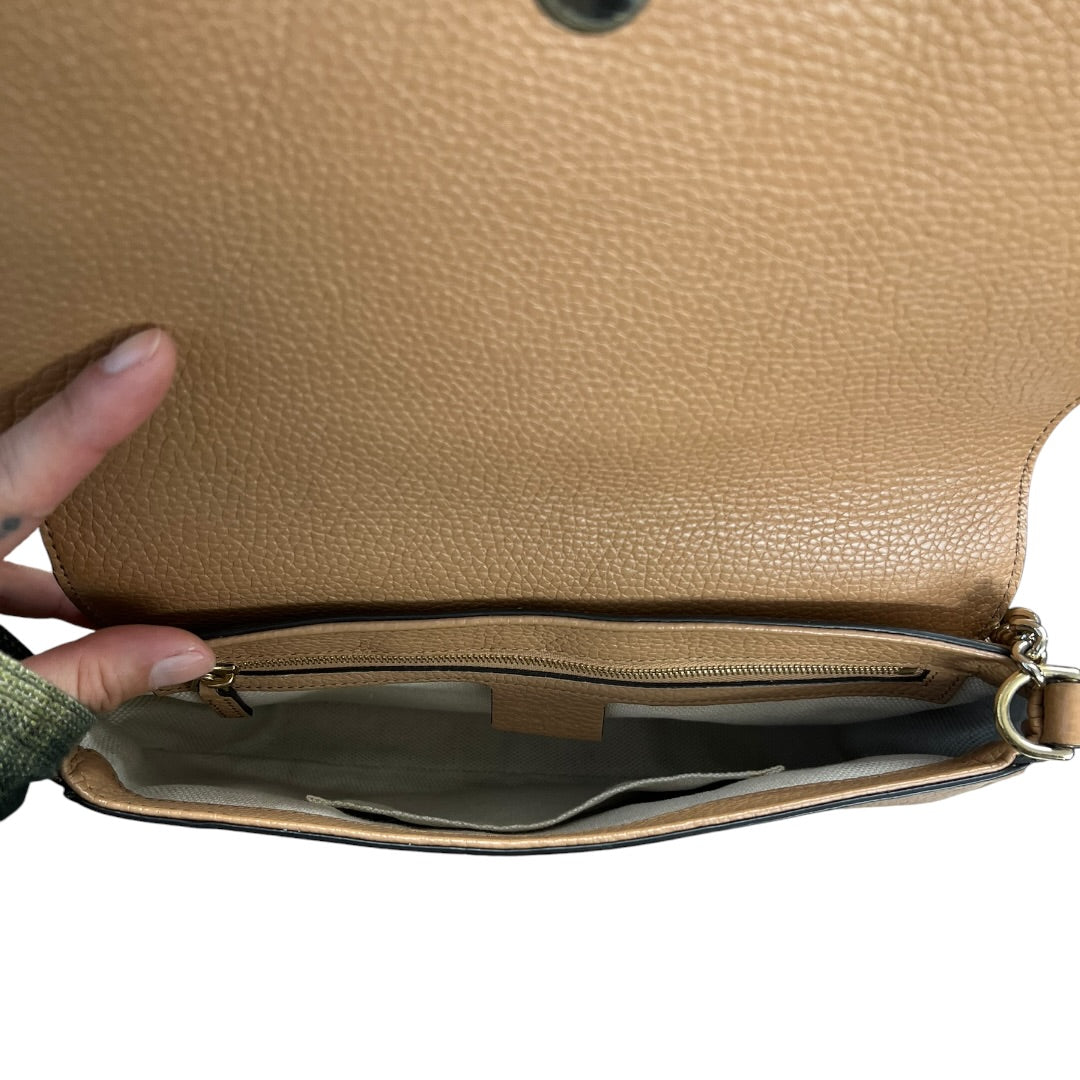 GUCCI Pebbled Leather Soho Chain Shoulder Bag Beige Gold Hardware Gu583