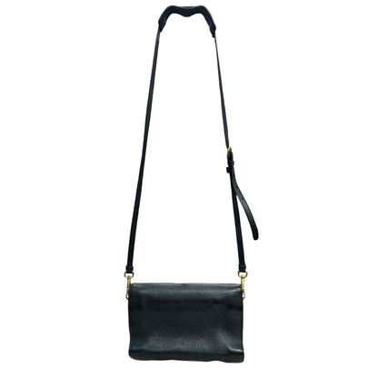 PRADA Vitello Daino Pebbled Leather Crossbody Flap Bag Black Gold Hardware PR189